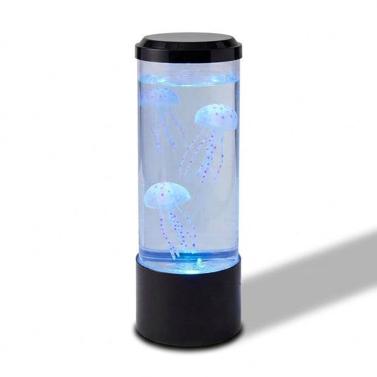 Lámpara de medusas Calax encendida con luz azul